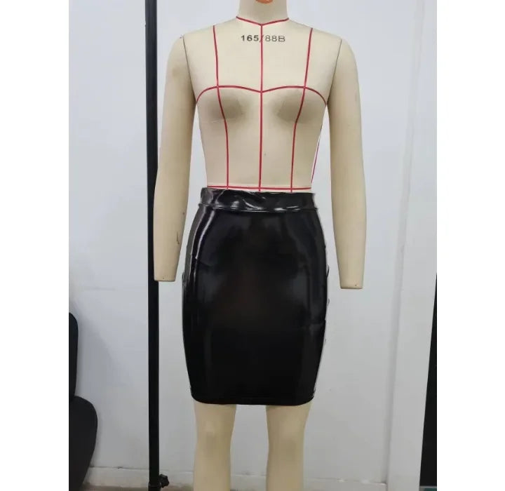 Pu Leather Covered Hip Skirt Women Summer 2025 New Fashionable Temperament Bright Face Waist Cinched Half Dress Y2k Streetwear