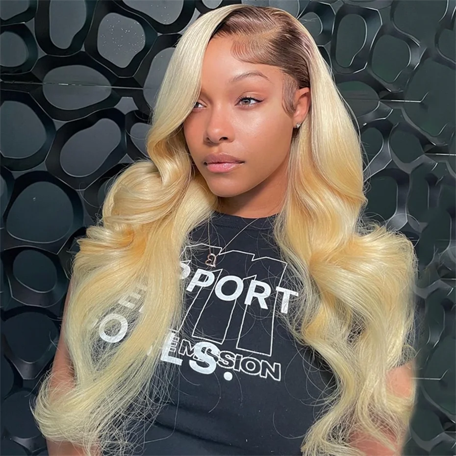 Ombre Dark Root Brazilian Lace Front Body Wave Wig For Women