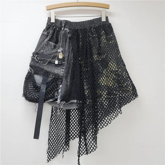 YEAE 2024 Winter New Items Trendy Camouflage Denim Shorts For Women Fashion Elastic Waist A-line Short Pants Female