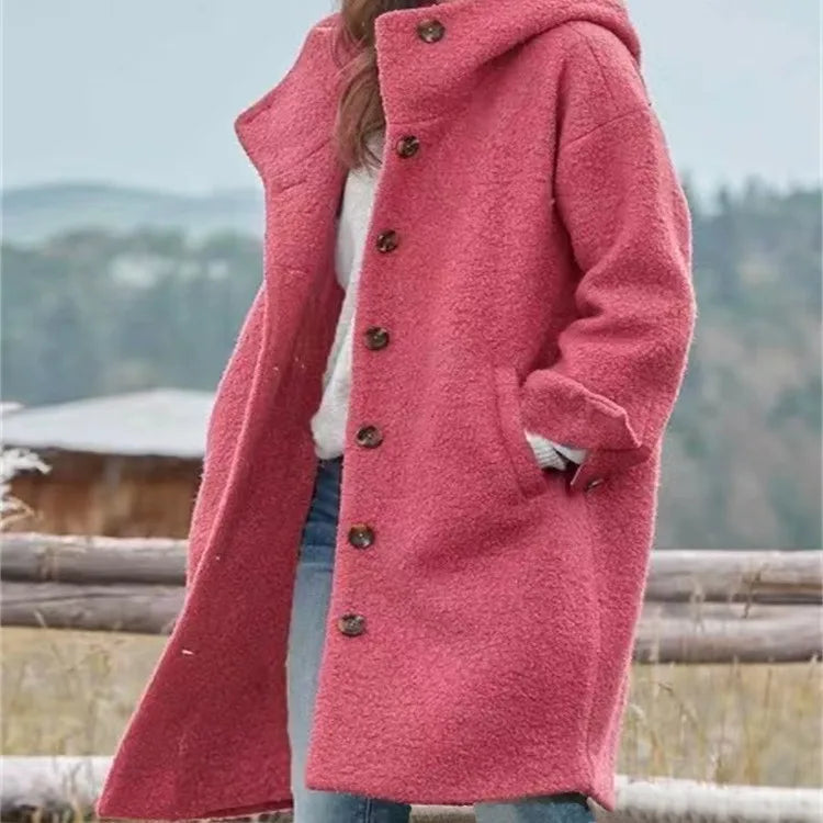 Oversized Hooded Casual Solid Color Wool Blend Coat for Women