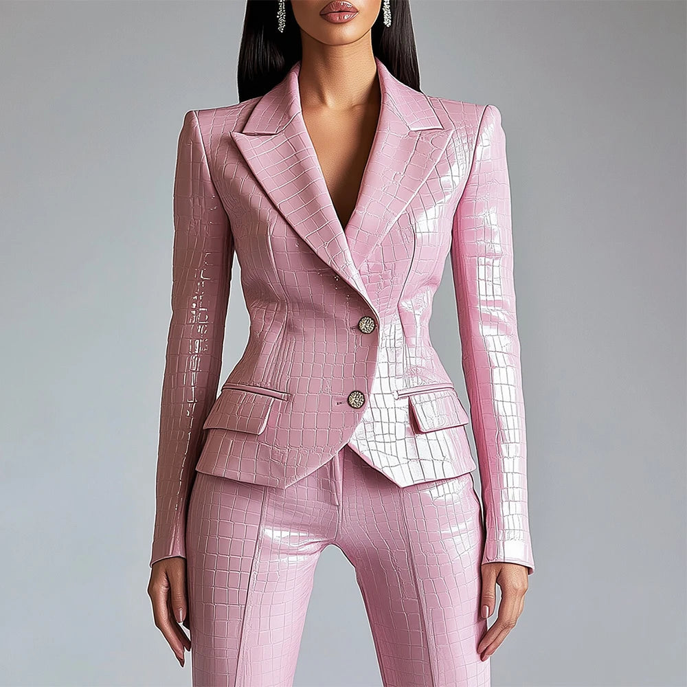 Elegant Pink Alligator Pattern Single Breasted Blazer For Women