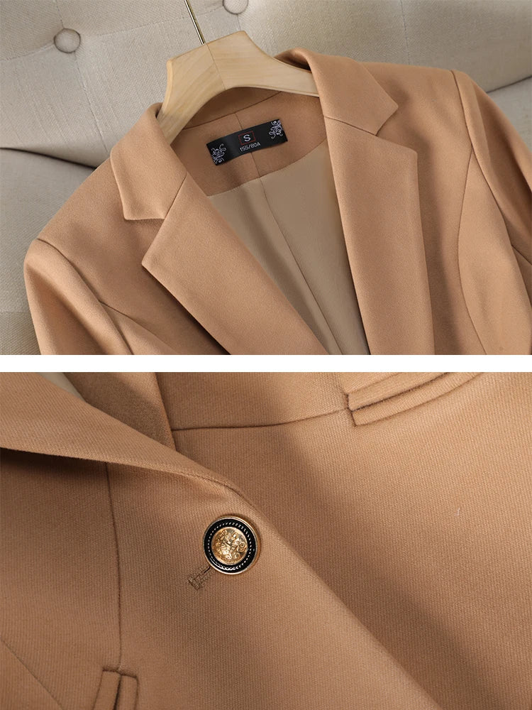 Fashion Women Blazer Ladies Gray Khaki Brown Solid Long Sleeve Female Business Work Wear Slim Formal Jacket For Autumn Winter