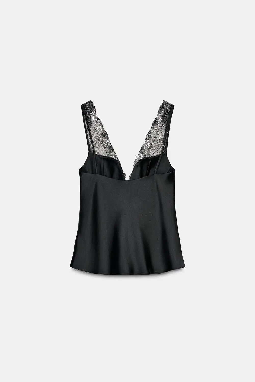 See Through V Neck Lace Patchwork Satin Vest
