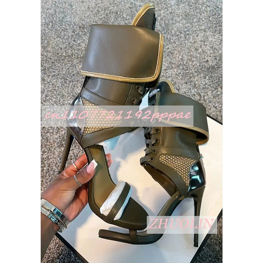 Army Green Gladiator Heeled Sandals