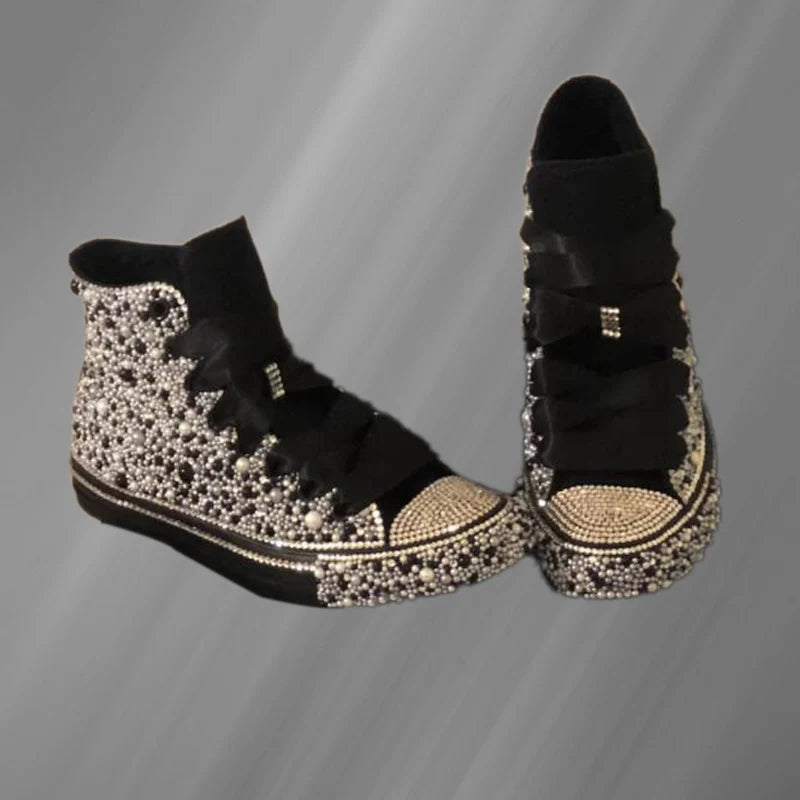 Crystal Embellished High Top Canvas Sneakers for Women