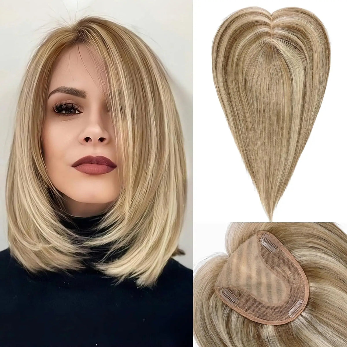 Straight Blonde Highlight Remy Human Hair Topper For Women