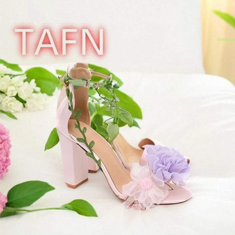 Floral Ankle Strap Open Toe Stiletto Sandals for Women