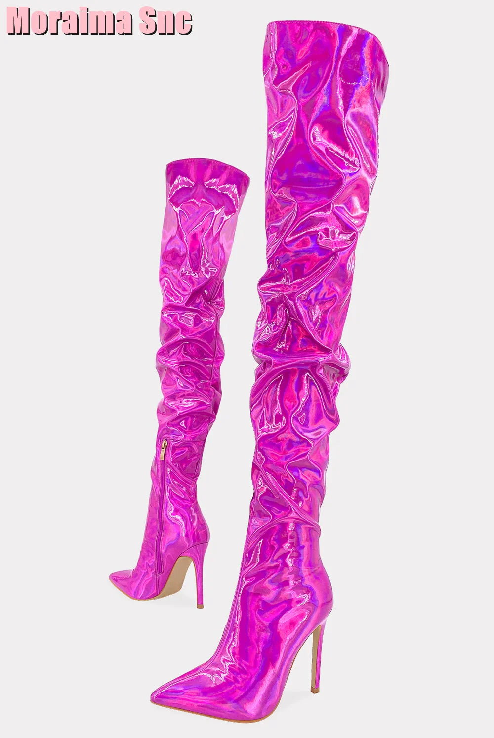 Elegant Pleated Patent Leather Stiletto Boots for Women