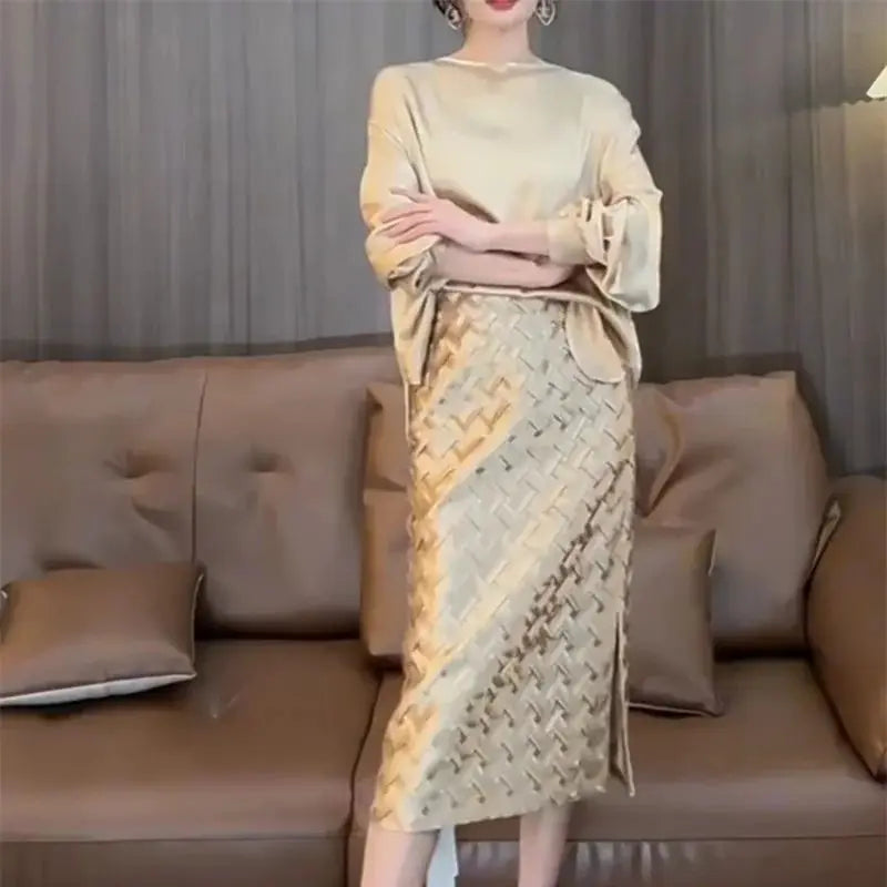 High Waist Satin Midi Skirt