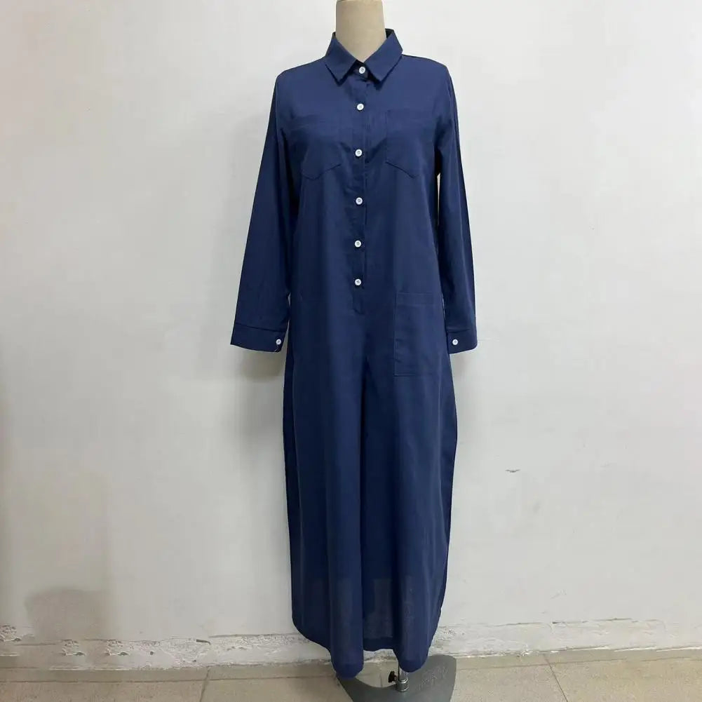 Oversized Cotton Linen Wide Leg Jumpsuit with Pockets for Women