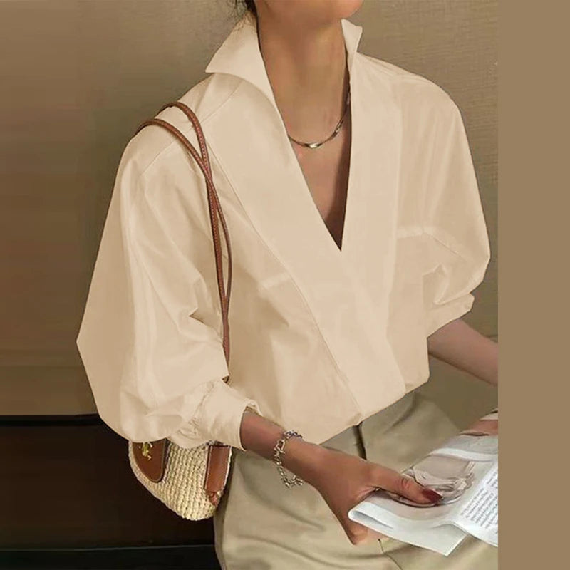 ZANZEA Fashion Lapel V Neck Shirt Women Puff 3/4 Sleeve Blouse Office Casual Loose Solid Color Tops 2024 Summer Street Tunics