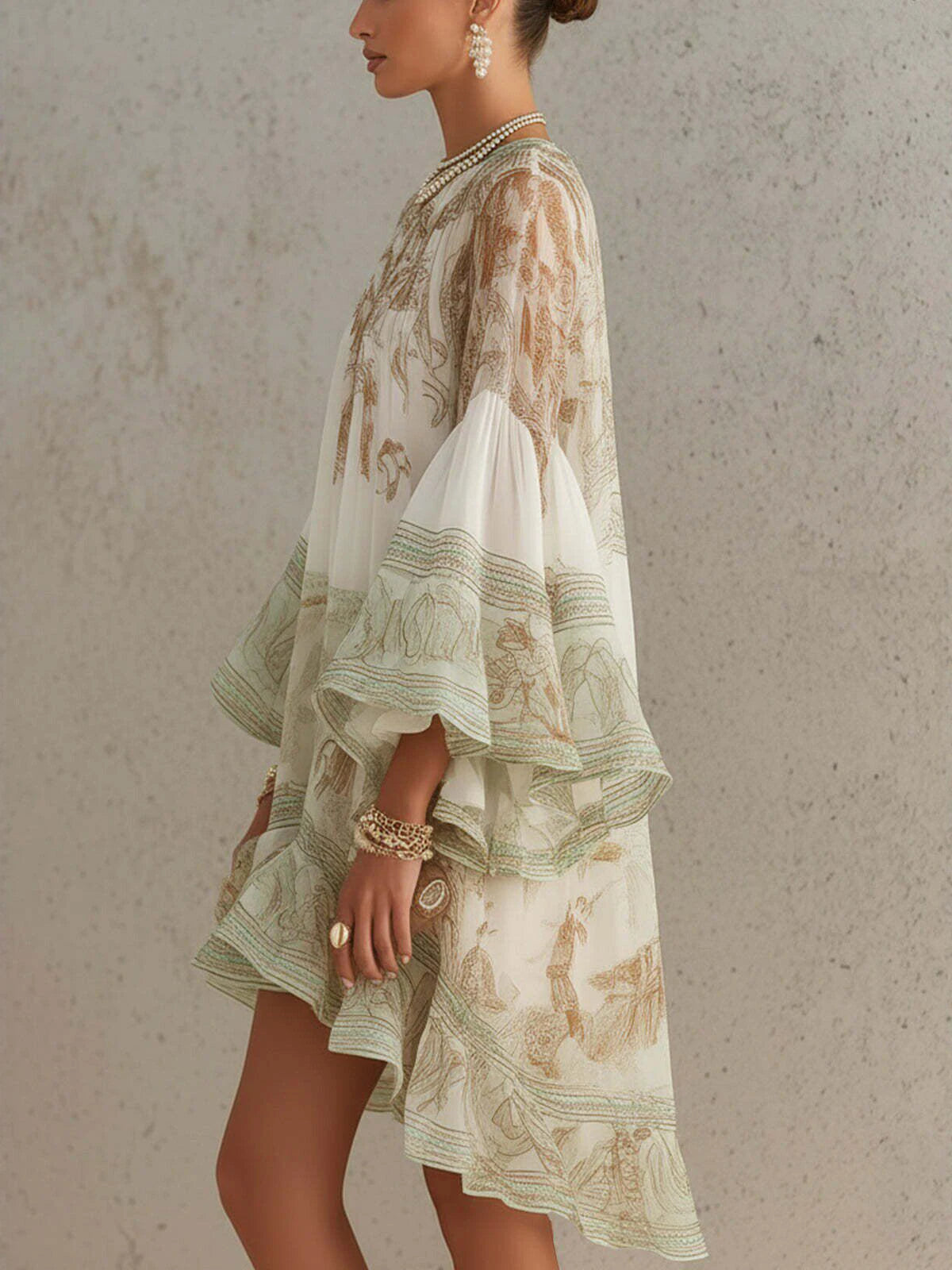 Vintage Boho Floral Print Ruffle Hem Mini Dress for Women
