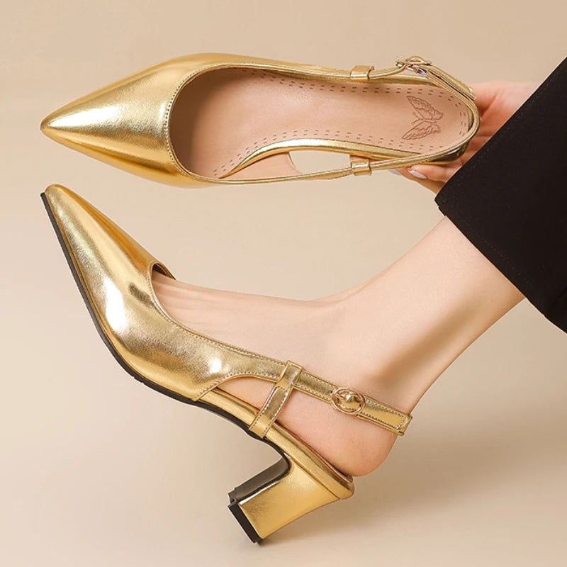 Elegant Low Heel Point Toe Slingback Sandals for Women