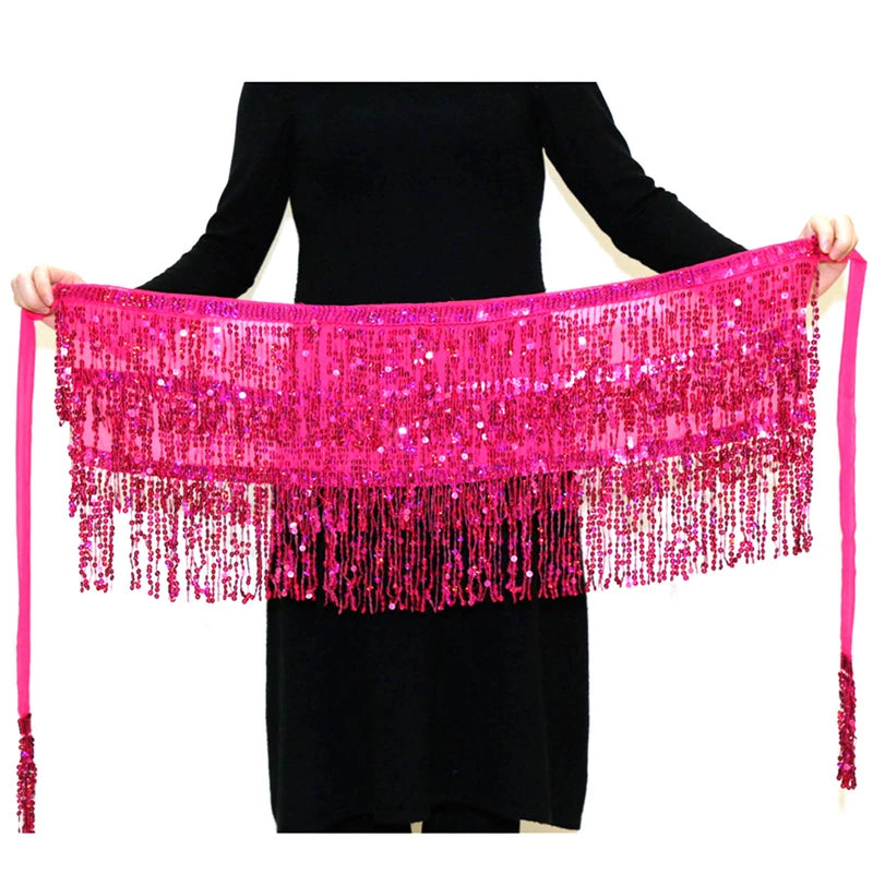 Gleaming Sequined Tassel Waist Chain Dress for Women