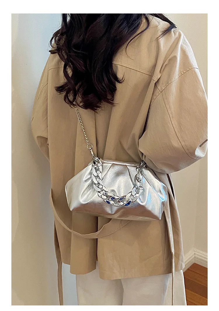 Elegant Pleated Chain Cloud Crossbody Shoulder Bag for Women