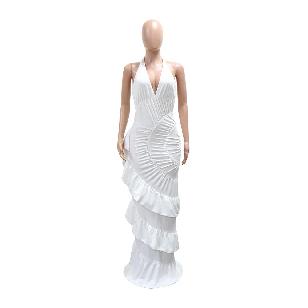 Halter Neck Ruched Satin Mermaid Evening Dress for Women