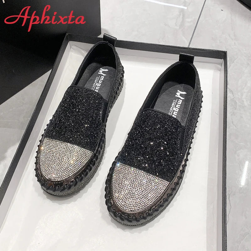 Soft Faux Leather Sequined Platform Loafers For Women