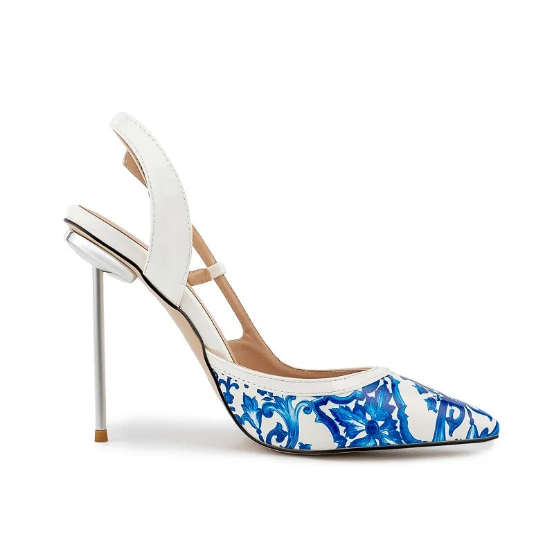 Floral Print Elegant Stiletto Sandals Open Toe for Women