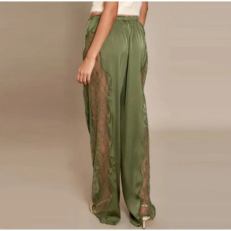 Bohemian Lace Trim Elastic Waist Lounge Pants for Women
