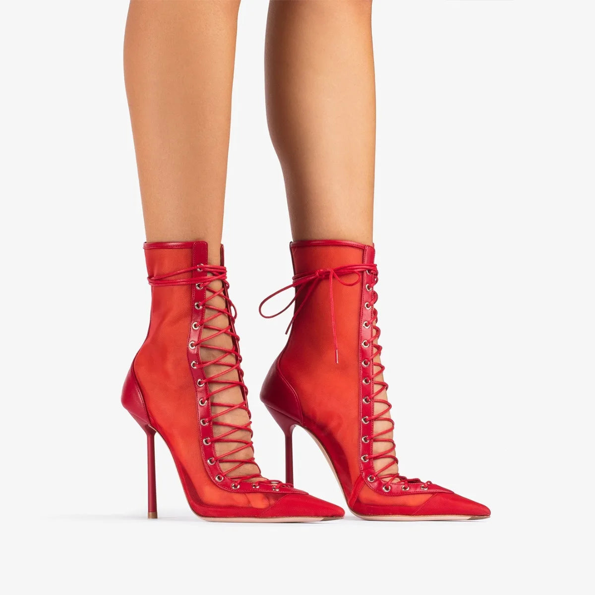 Lace Up Knee High Heeled Boots With Side Zipper for Women