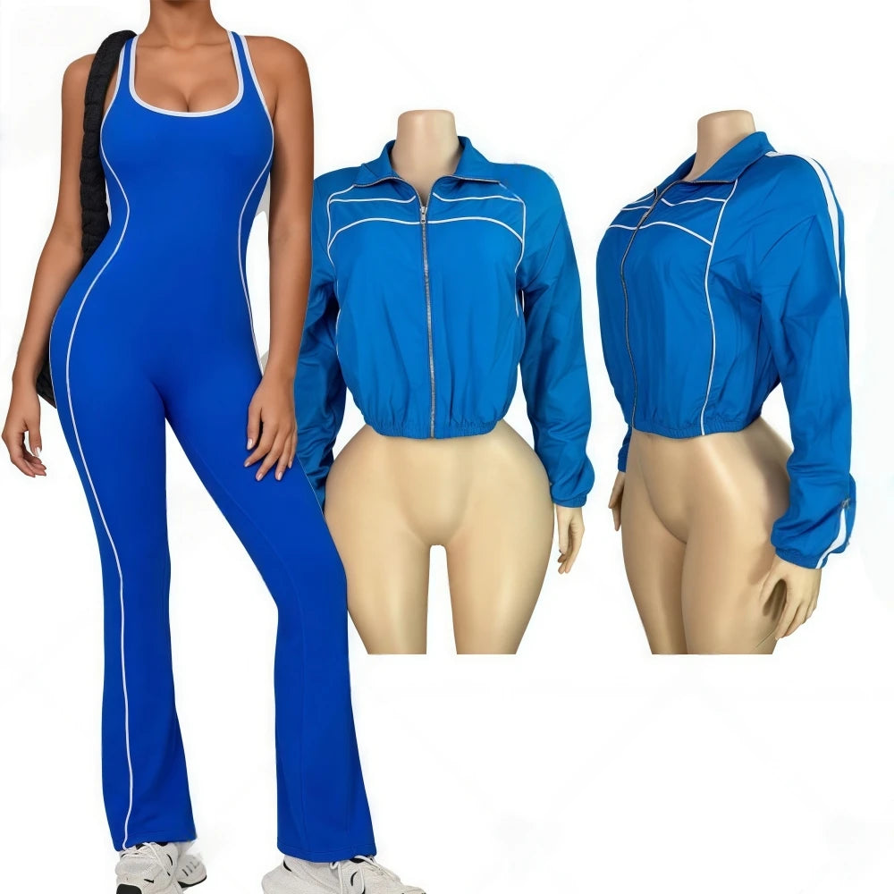 Casual Two Piece Jacket And Jumpsuit Set for Women