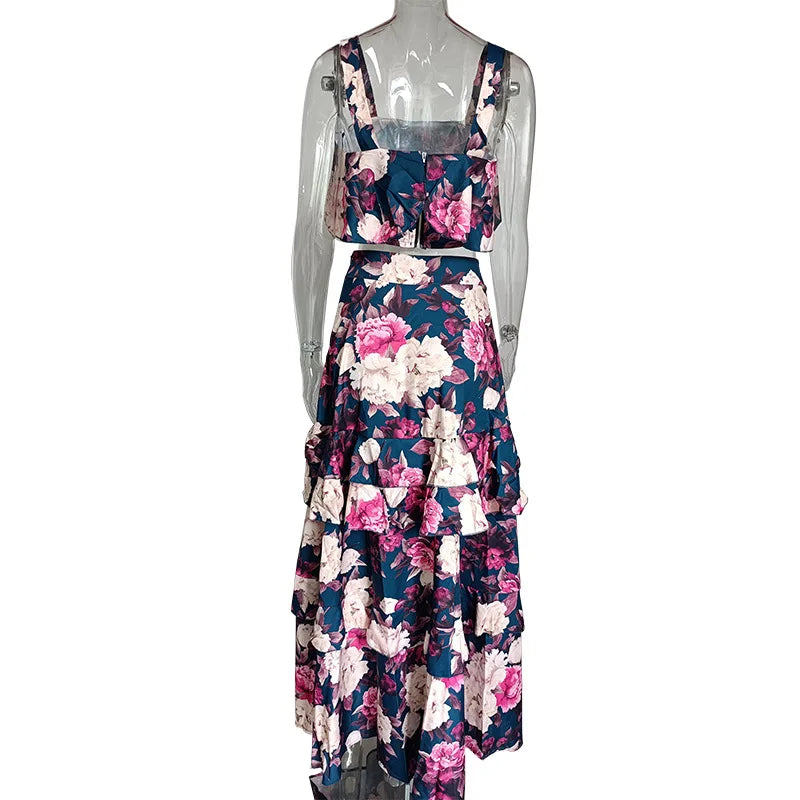 Printed Beach Vacation Style Two-Piece Set for Women