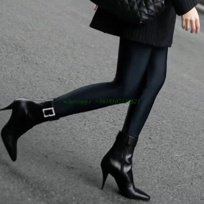 Elegant Black Square Toe Stiletto Side Zipper Boots For Women