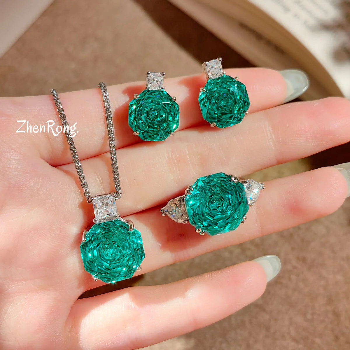 Rose Cut Cubic Zirconia Wedding Jewelry Set for Women
