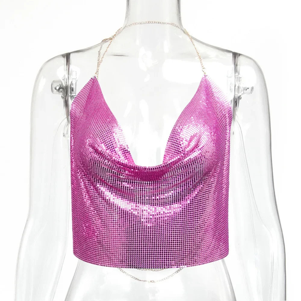 Tank Top Women Metal Sequin Camisole Party Nightclub Music Festival Sleeveless Sexy Vest for Female Streetwear 2025 Summer New