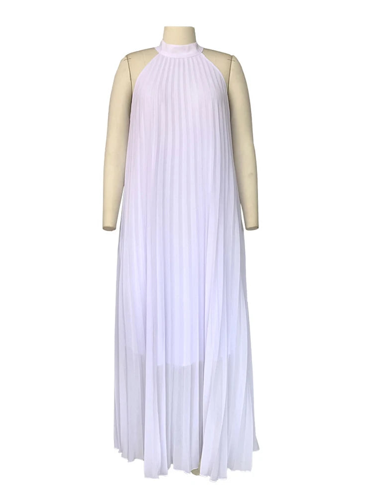 Chiffon Dresses for Women Long Elegant Evening Dress Big Size Round Woman Plus Size Sexy Pleated Halter Dress Summer Wear