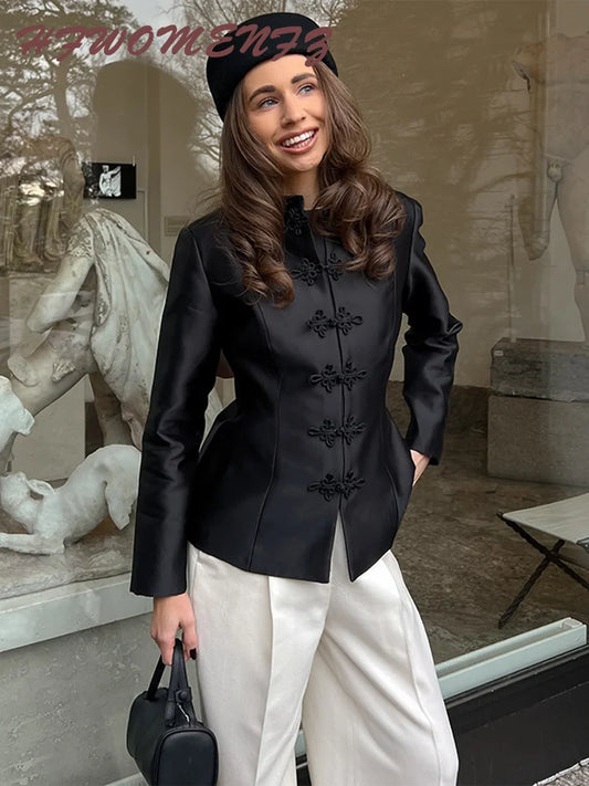 Satin Frog Button Standup Jacket