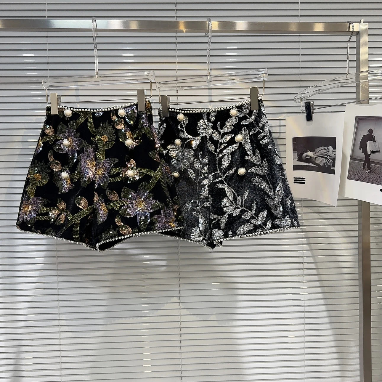 Sequined Embroidered Velvet Shorts