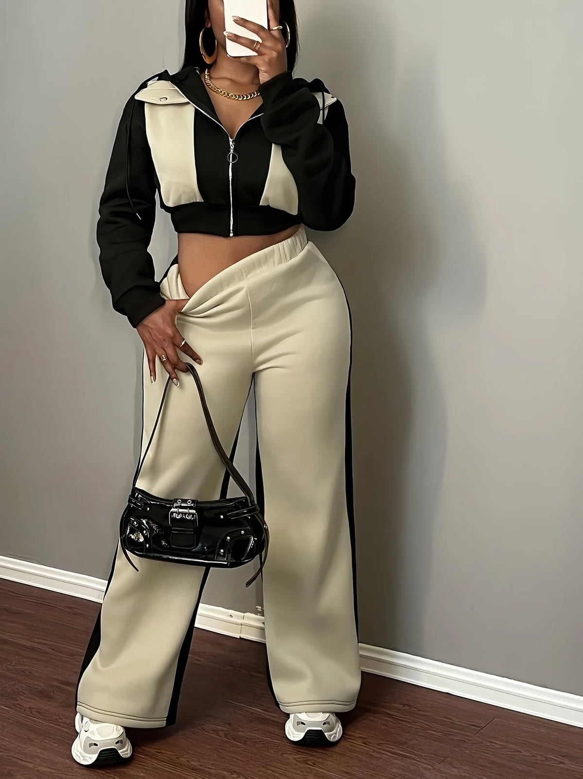 Hooded Two Piece Top and Pants Matching Set for Women