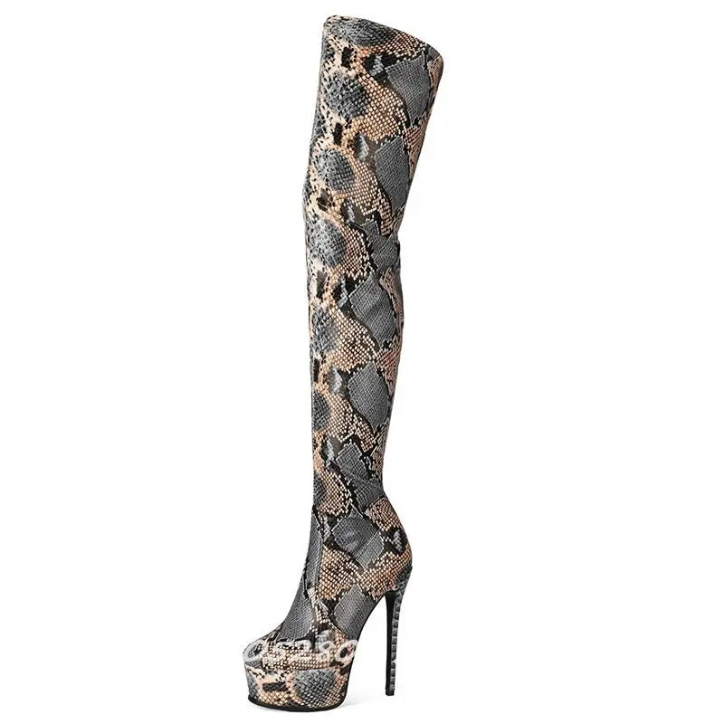 Colorful Graffiti Print Thigh High Platform Boots for Women