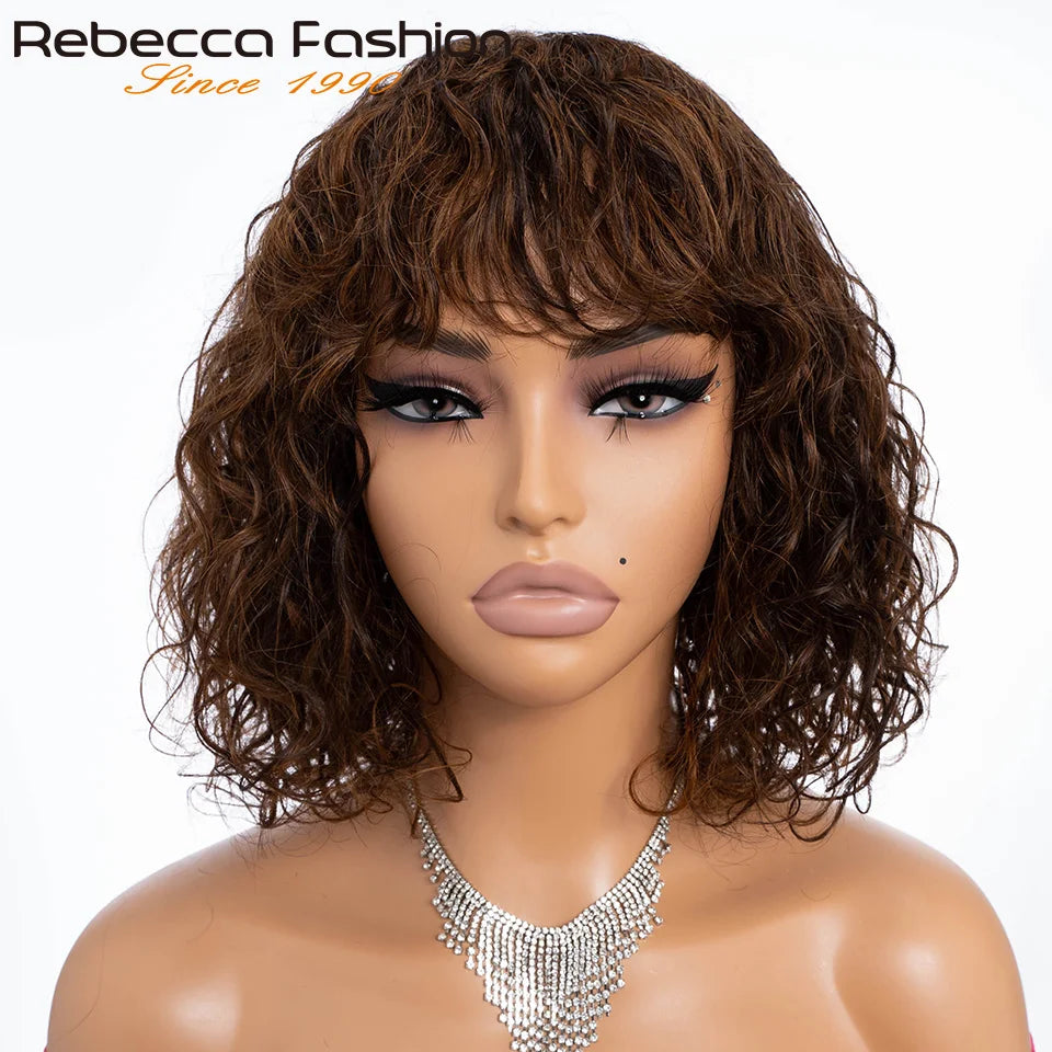 Natural Short Curly Glueless Human Hair Bob Wig for Women