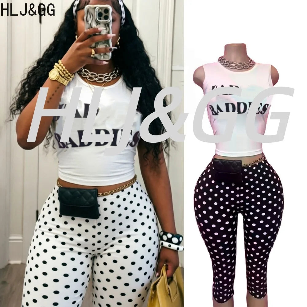 Chic Polka Dot Letter Print Two Piece Set for Women