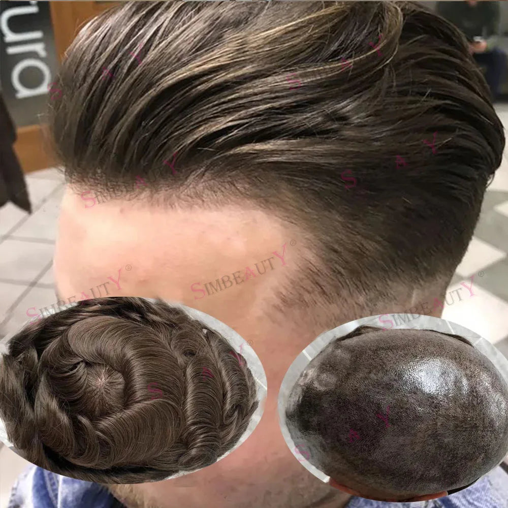 Natural Gray Human Hair Toupee With Realistic Hairline for Men