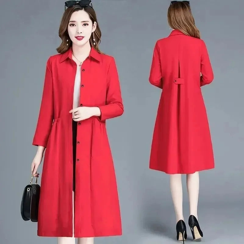 Fashion Windbreaker Women's Mid-Length And Thin Spring Summer Autumn Big Pocket Coat Female Popular Temperament Mother Jacket5XL
