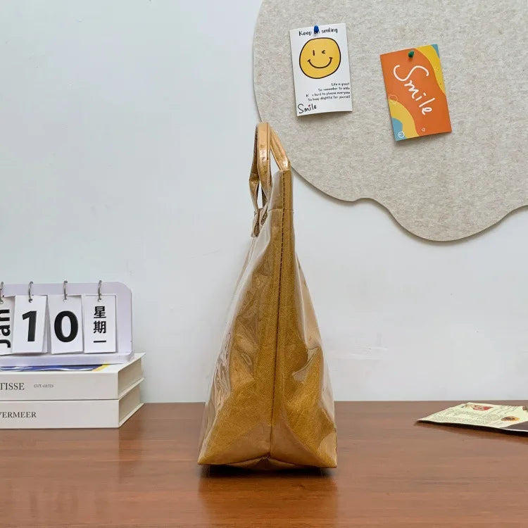 Kraft paper jelly waterproof bag, women's new retro commuting large capacity DuPont paper tote bag