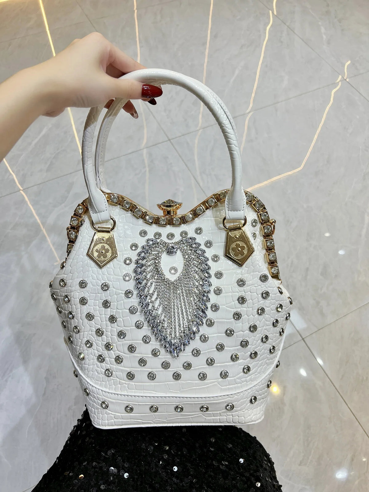 New Women's Dinner Bag with Diamonds Shiny Dinner Party Handbag Luxury Brand Diamond-encrusted Fashionable Women's Shoulder Bag