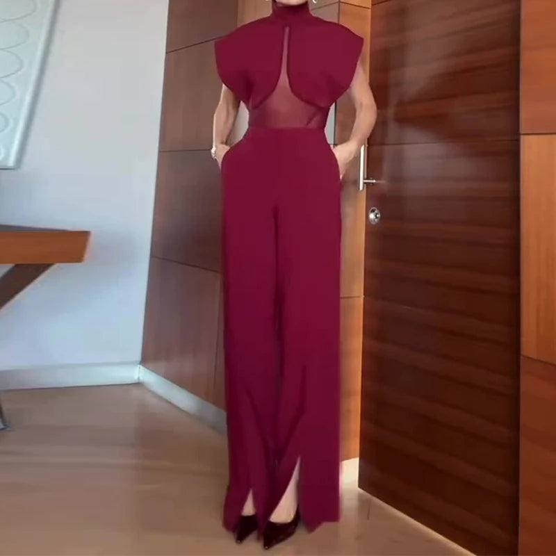 Elegant Turtleneck Wide Leg Pant Suit Set for Women