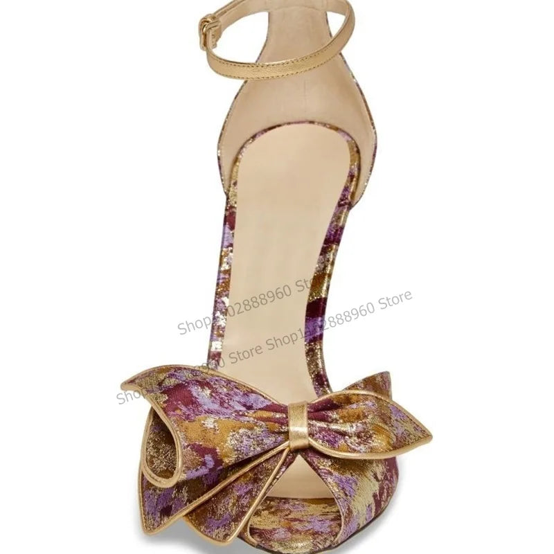Mixed Color Bow Knot Peep Toe Ankle Strap Heels For Women