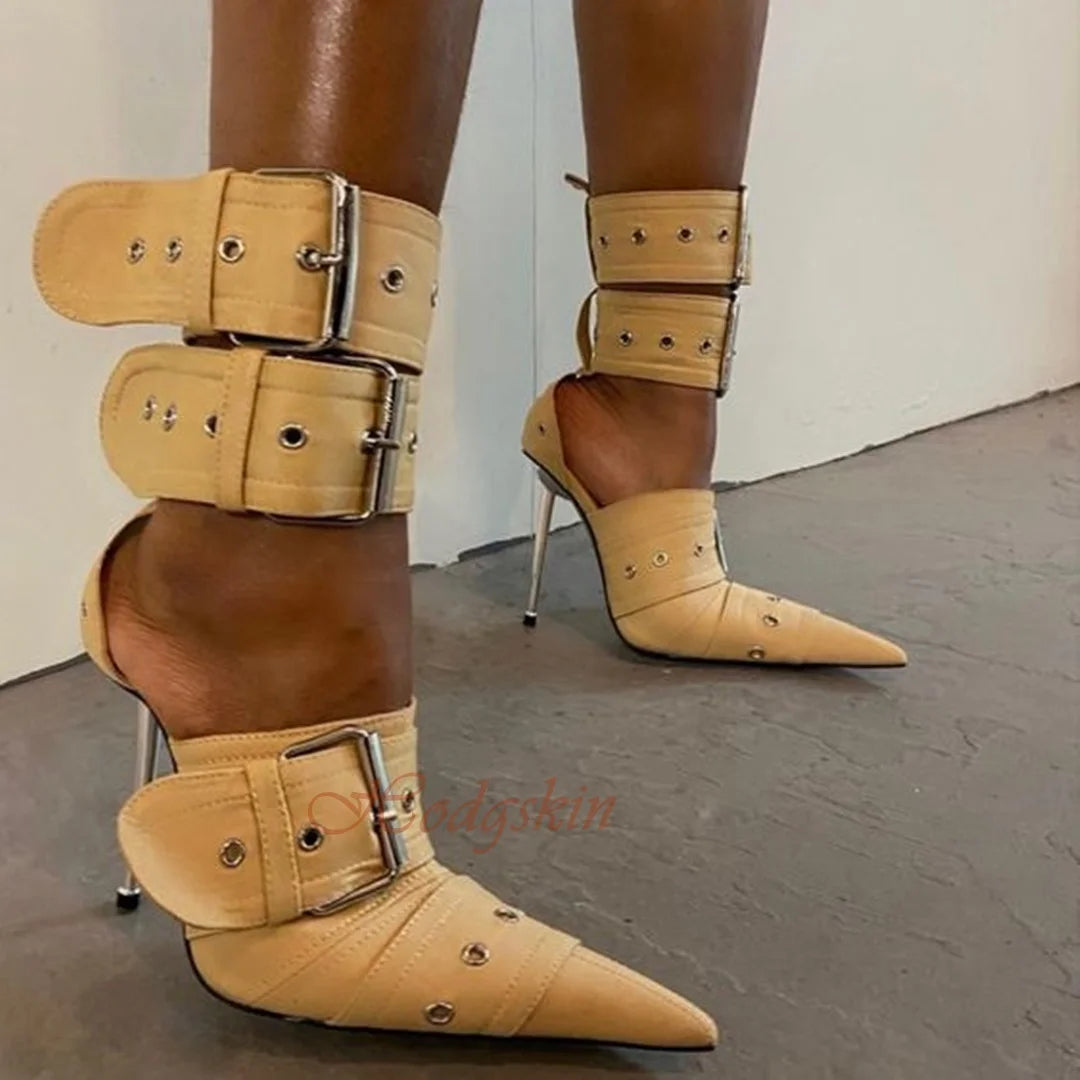 Pointed Toe Buckle Strap Stiletto Sandals for Women