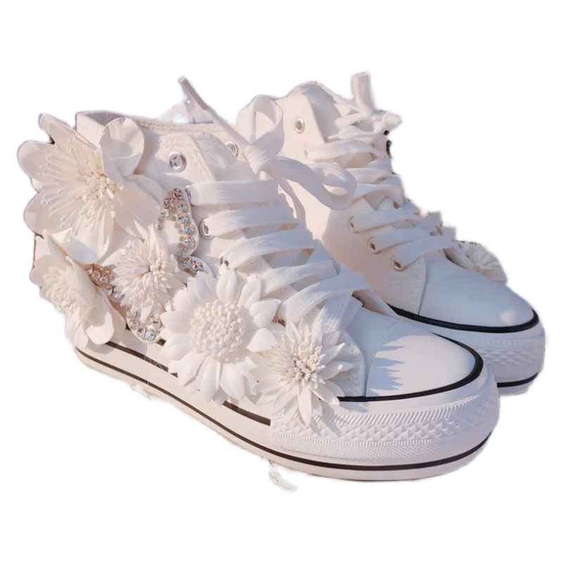 Floral Lace Up High Top Canvas Sneakers for Women
