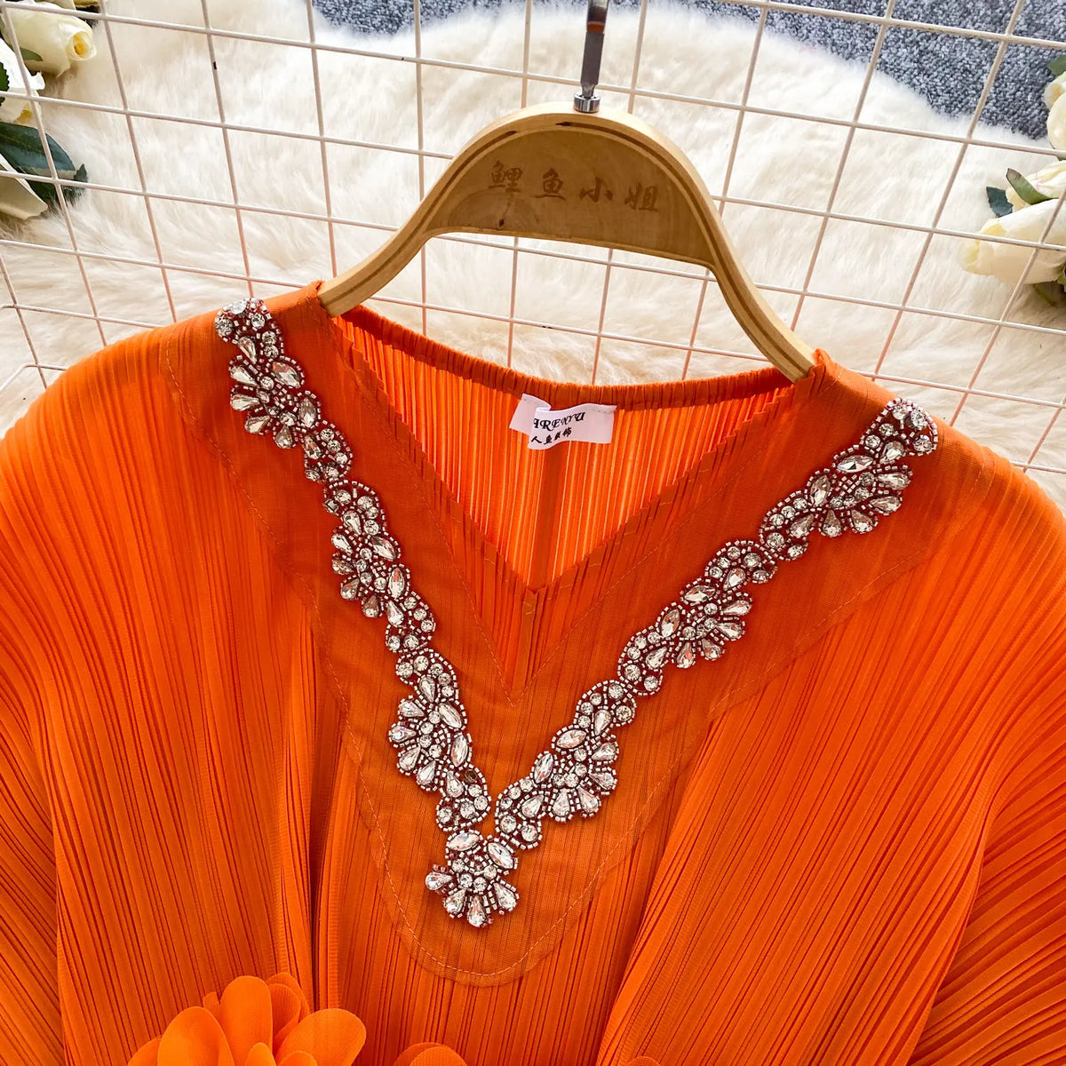 Diamond Embellished Batwing Sleeve Blouse for Women