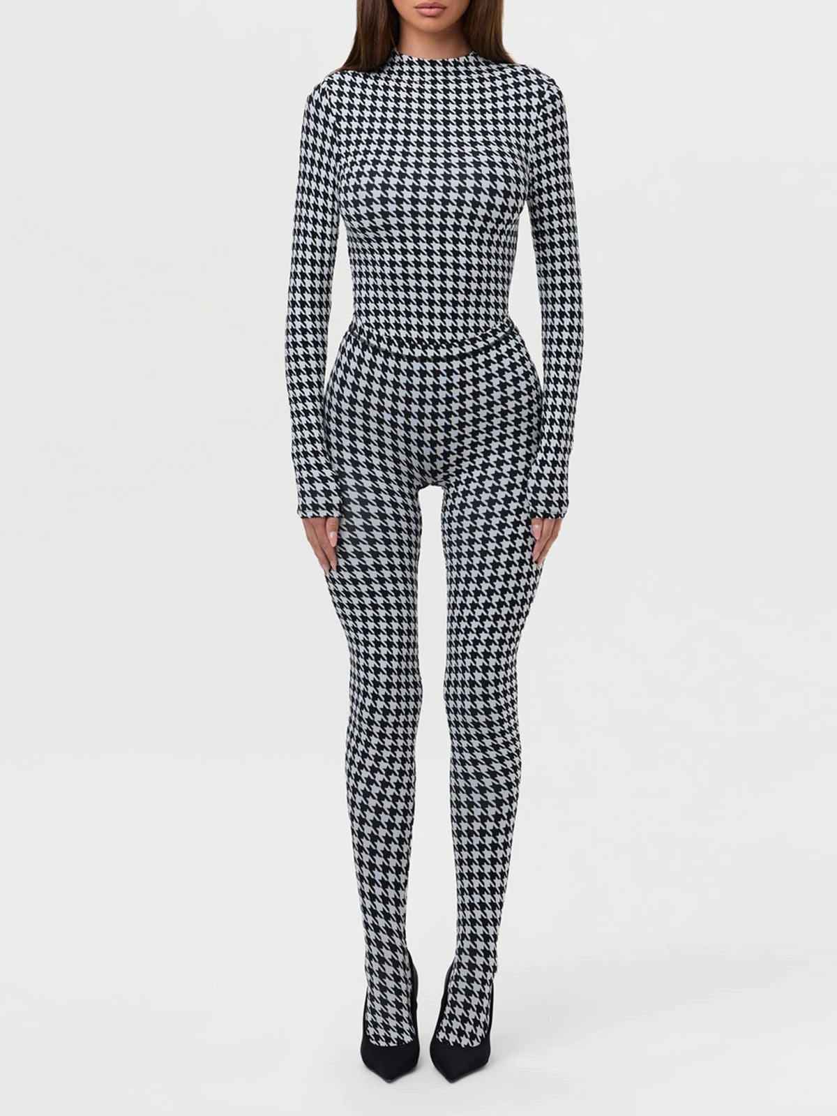 Printed High Neck Long Sleeve Slim Fit Jumpsuit for Women