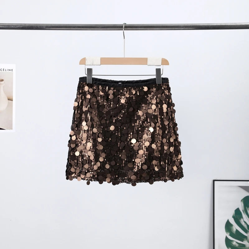 Sequined Paillette High Waist A Line Mini Skirt for Women
