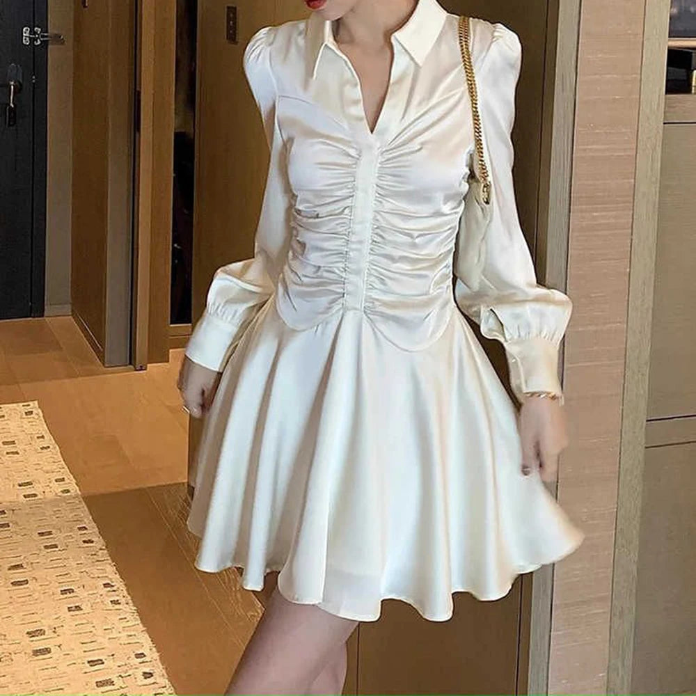 Vintage Pleated Long Sleeve Maxi Dress