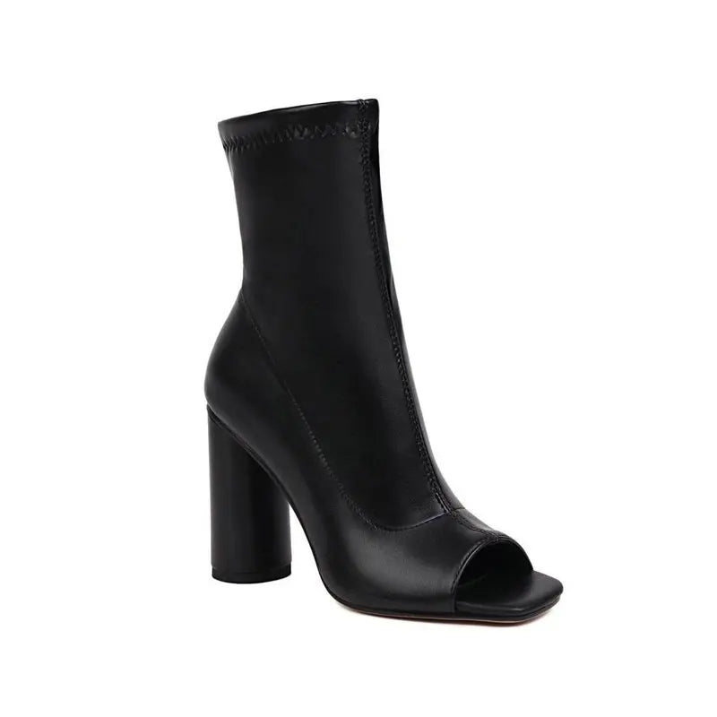 Chic Peep Toe High Heel Ankle Boots