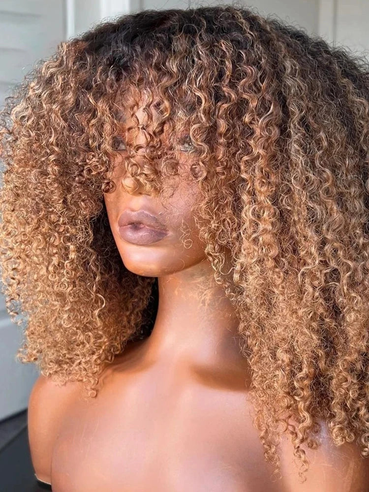 Highlight Blonde Short Curly Bob Wig With Bangs for Women